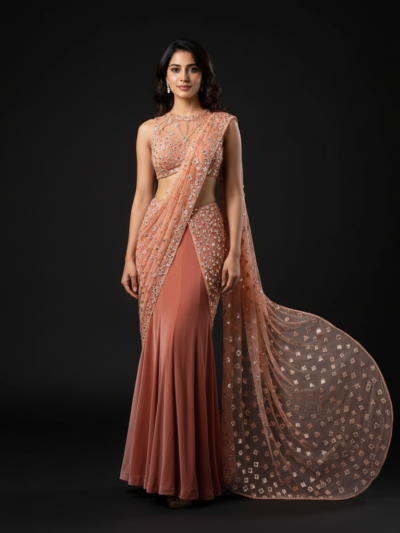 Peach Saree